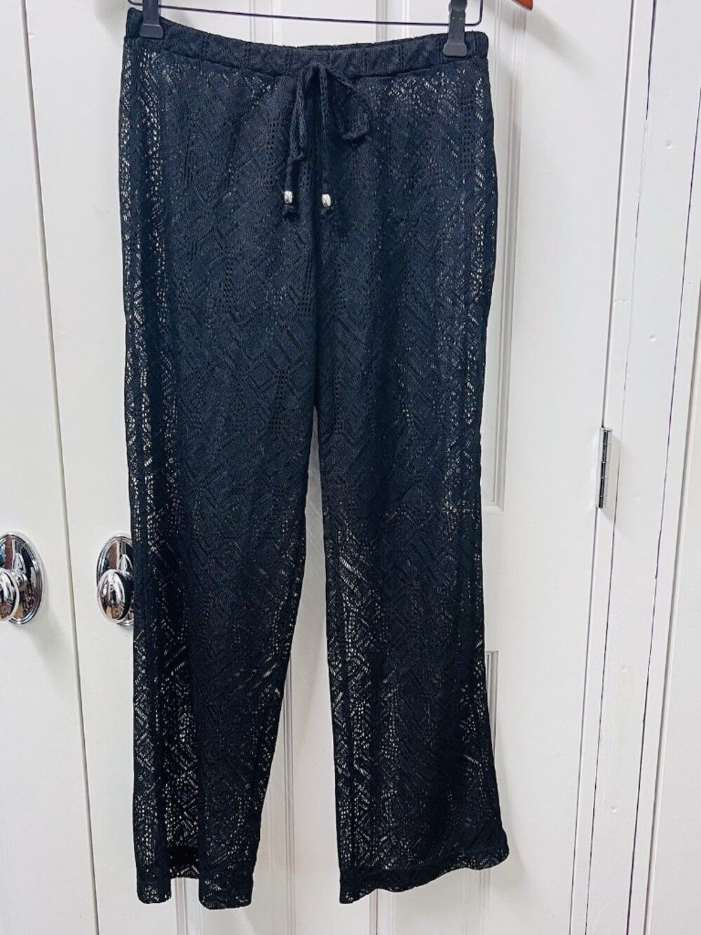 Catalina Medium‎ Petite Swim Cover Up Pants Black Elastic Stretch Waist Lace